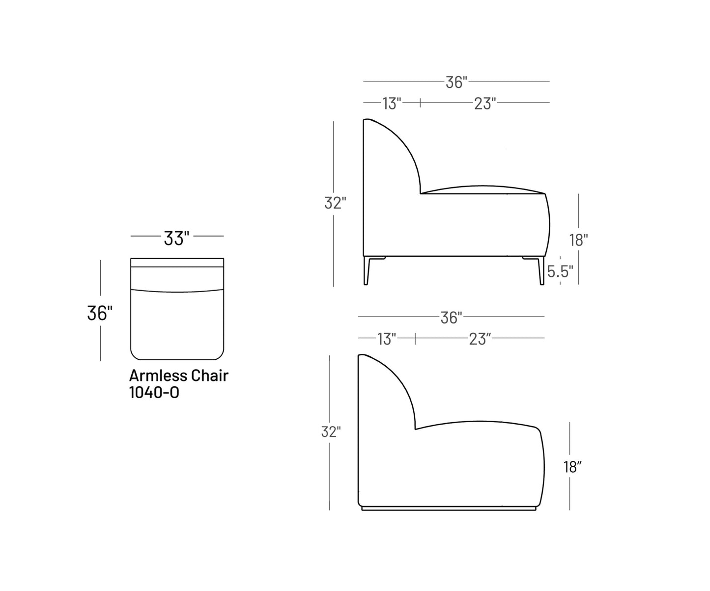 Formal Mallo Armless Chair - Modular Component