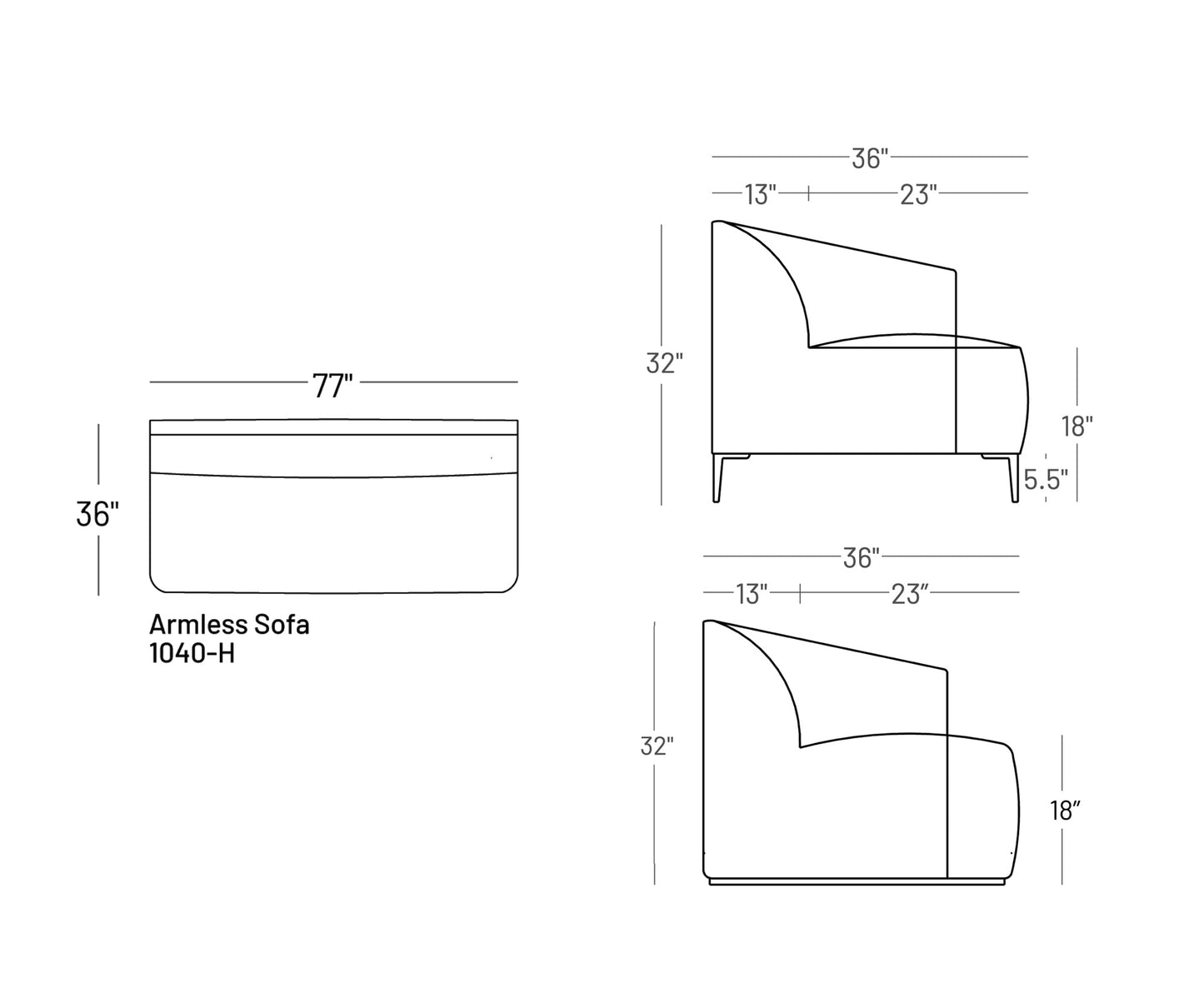 Formal Mallo Armless Sofa 77" - Modular Component