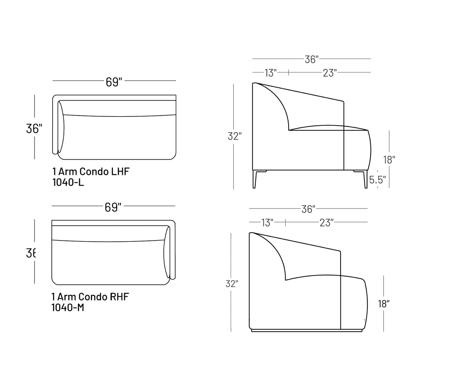 Formal Mallo One - Arm Sofa 69" - Modular Component