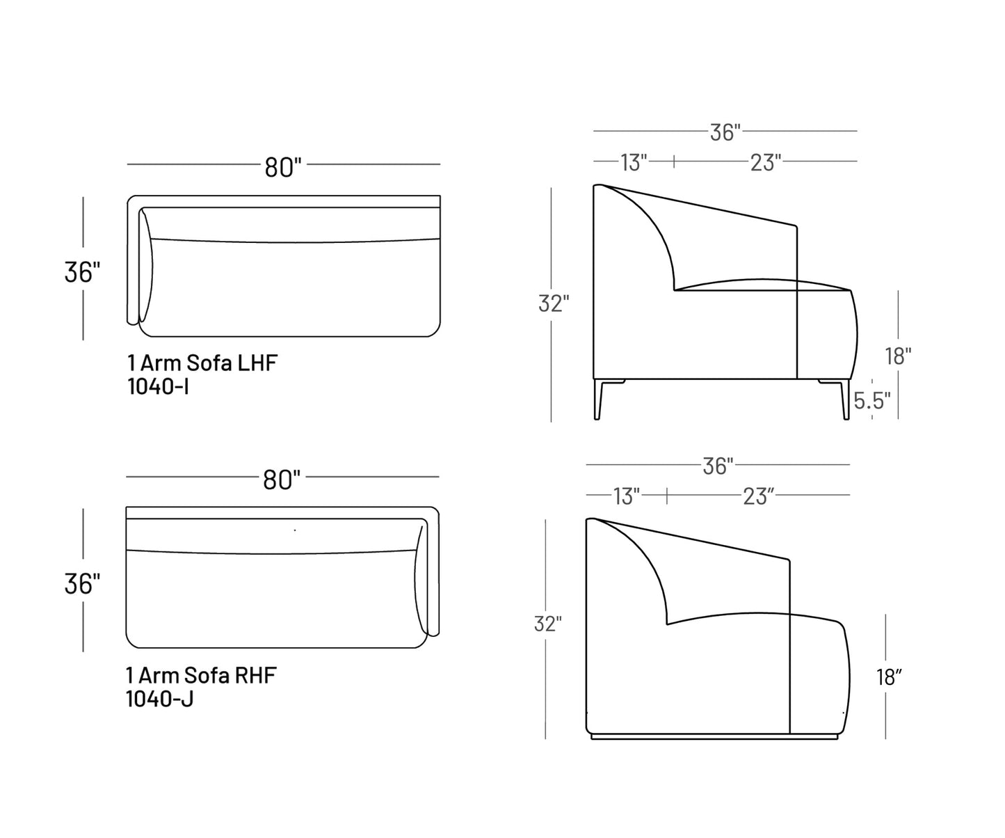 Formal Mallo One - Arm Sofa 80" - Modular Component