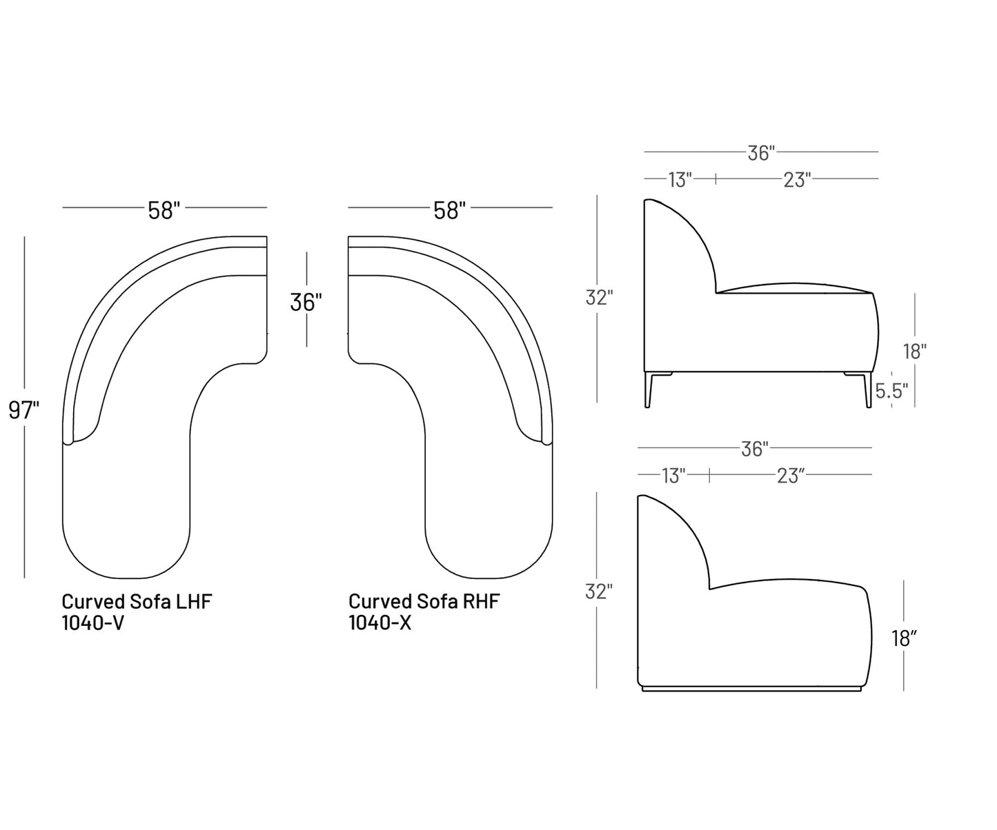 Formal Mallo Curved Sofa 97" - Modular Component
